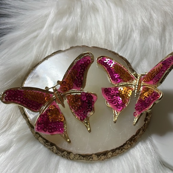 Handmade Colorful Sequin Gold  Butterfly Earrings - Picture 16 of 17